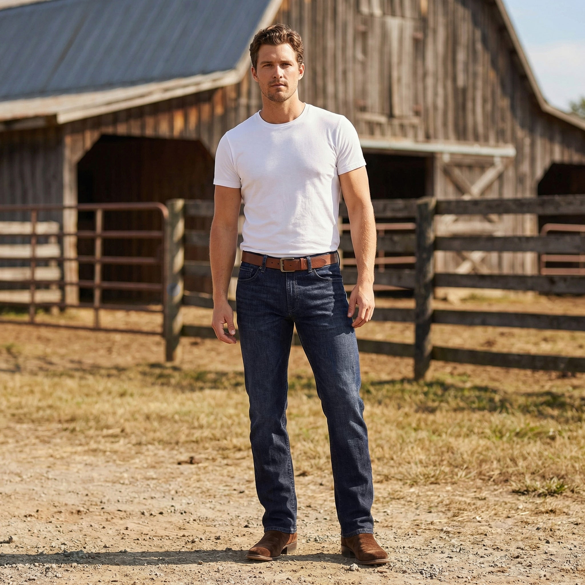 Men wearing Medium/Dark Blue Straight Crosby Jeans