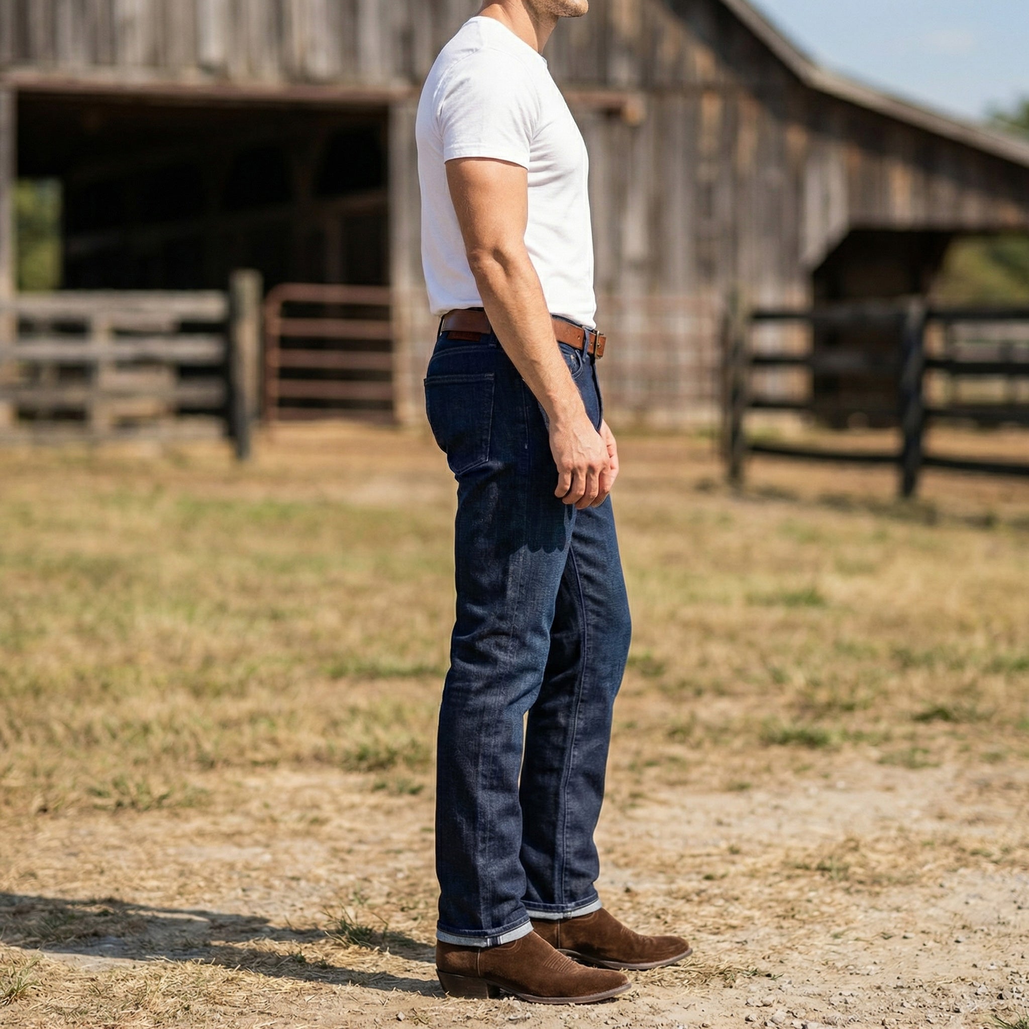 Men wearing Medium/Dark Blue Straight Crosby Jeans