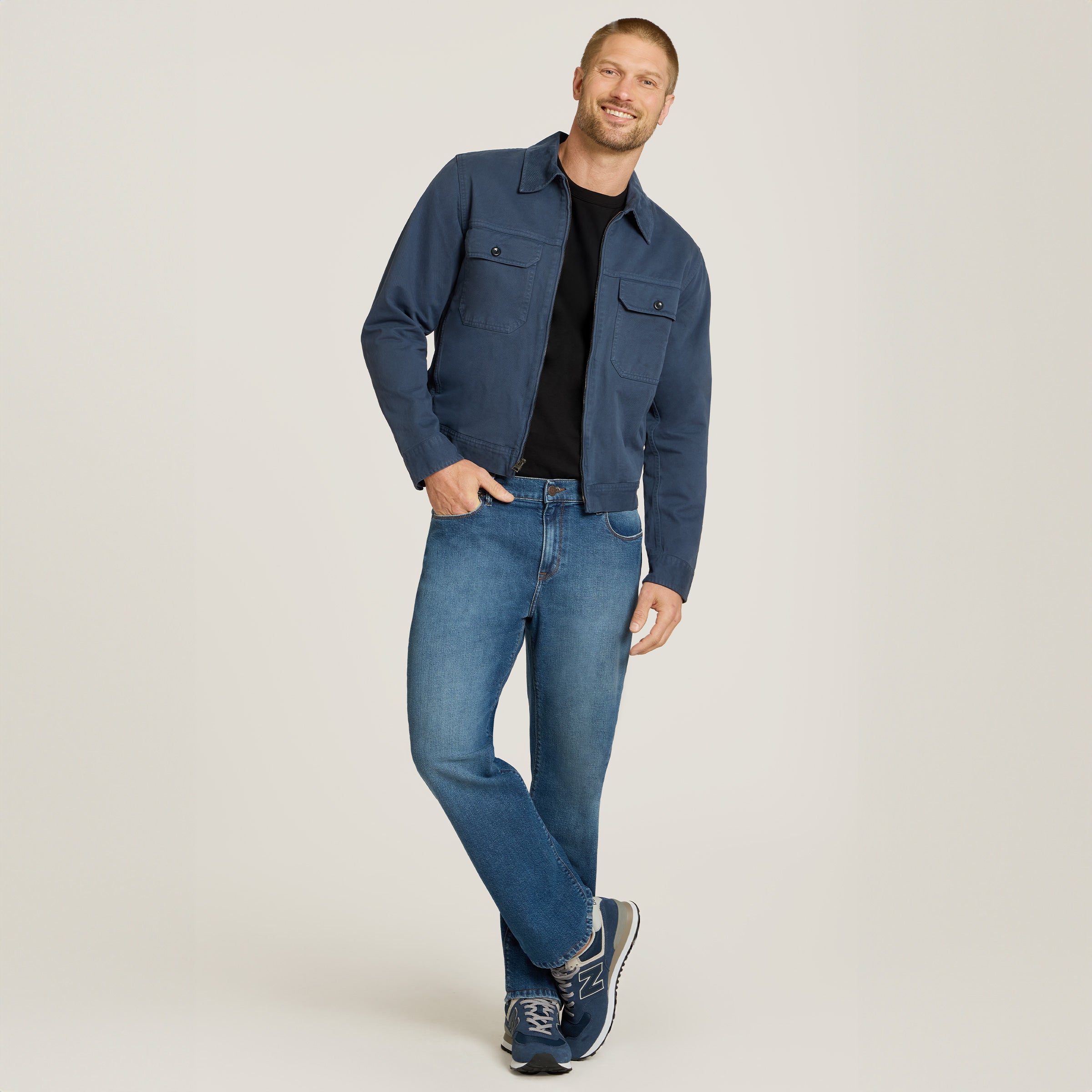 Men wearing Light/Medium Blue Straight Ridge Jeans