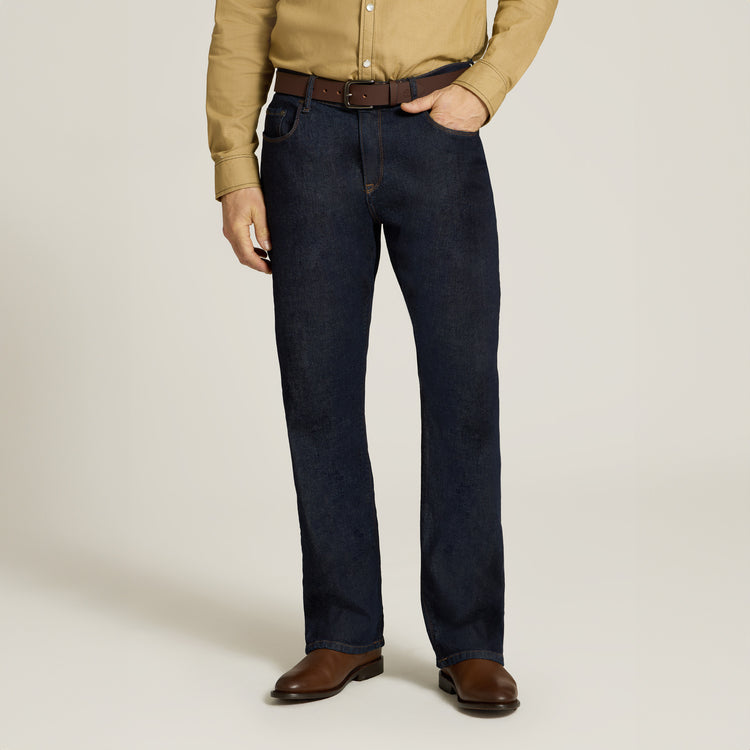 Men wearing Dark Blue Straight Ridge Jeans