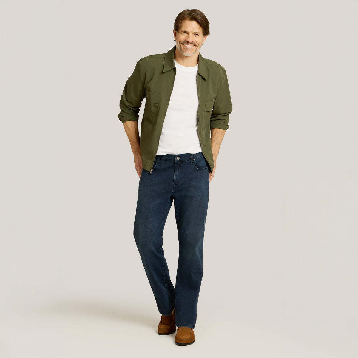 Men wearing Medium/Dark Blue Straight Staple Jeans