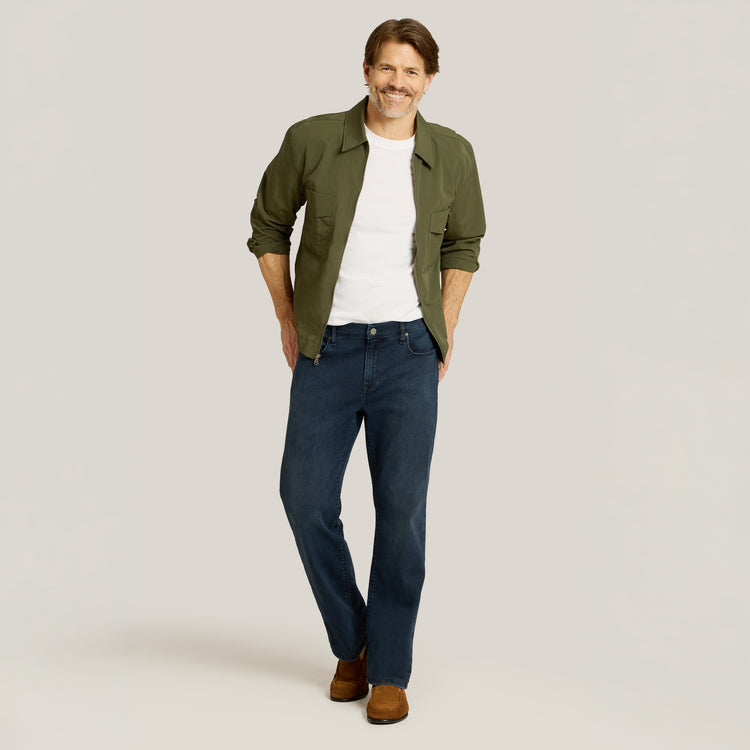 Men wearing Medium/Dark Blue Straight Staple Jeans