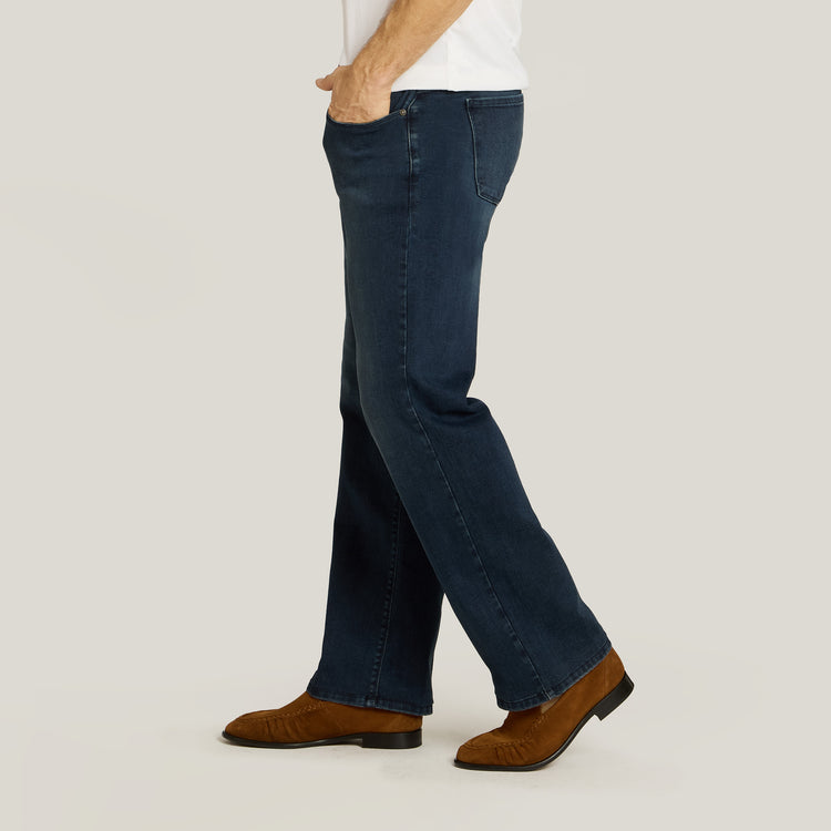 Men wearing Medium/Dark Blue Straight Staple Jeans