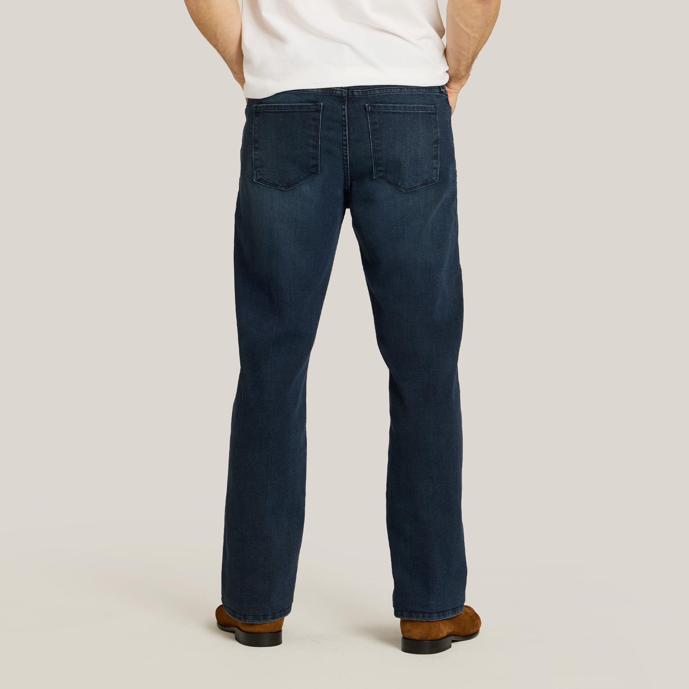 Men wearing Medium/Dark Blue Straight Staple Jeans