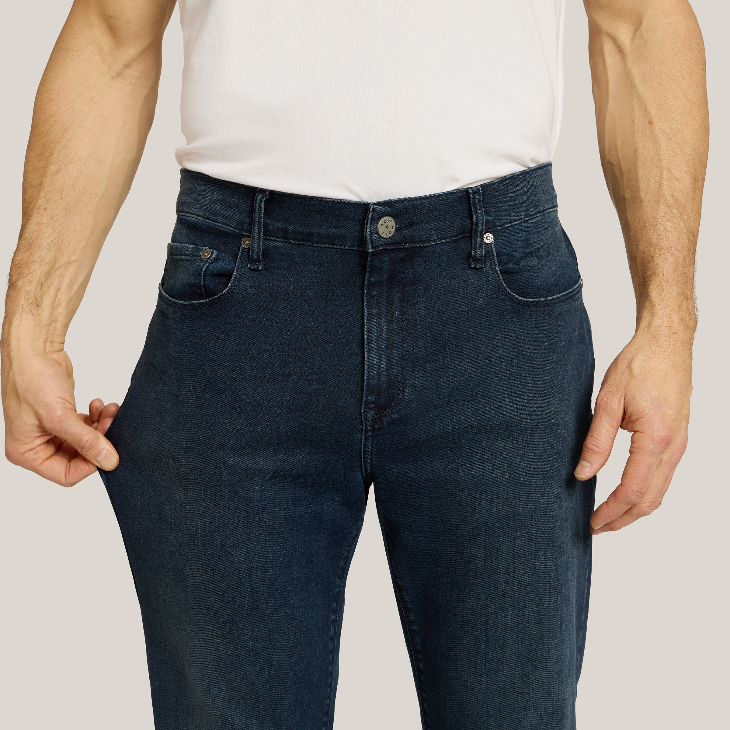 Men wearing Medium/Dark Blue Straight Staple Jeans