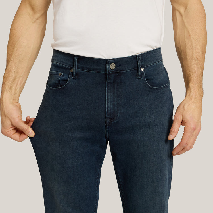 Men wearing Medium/Dark Blue Straight Staple Jeans