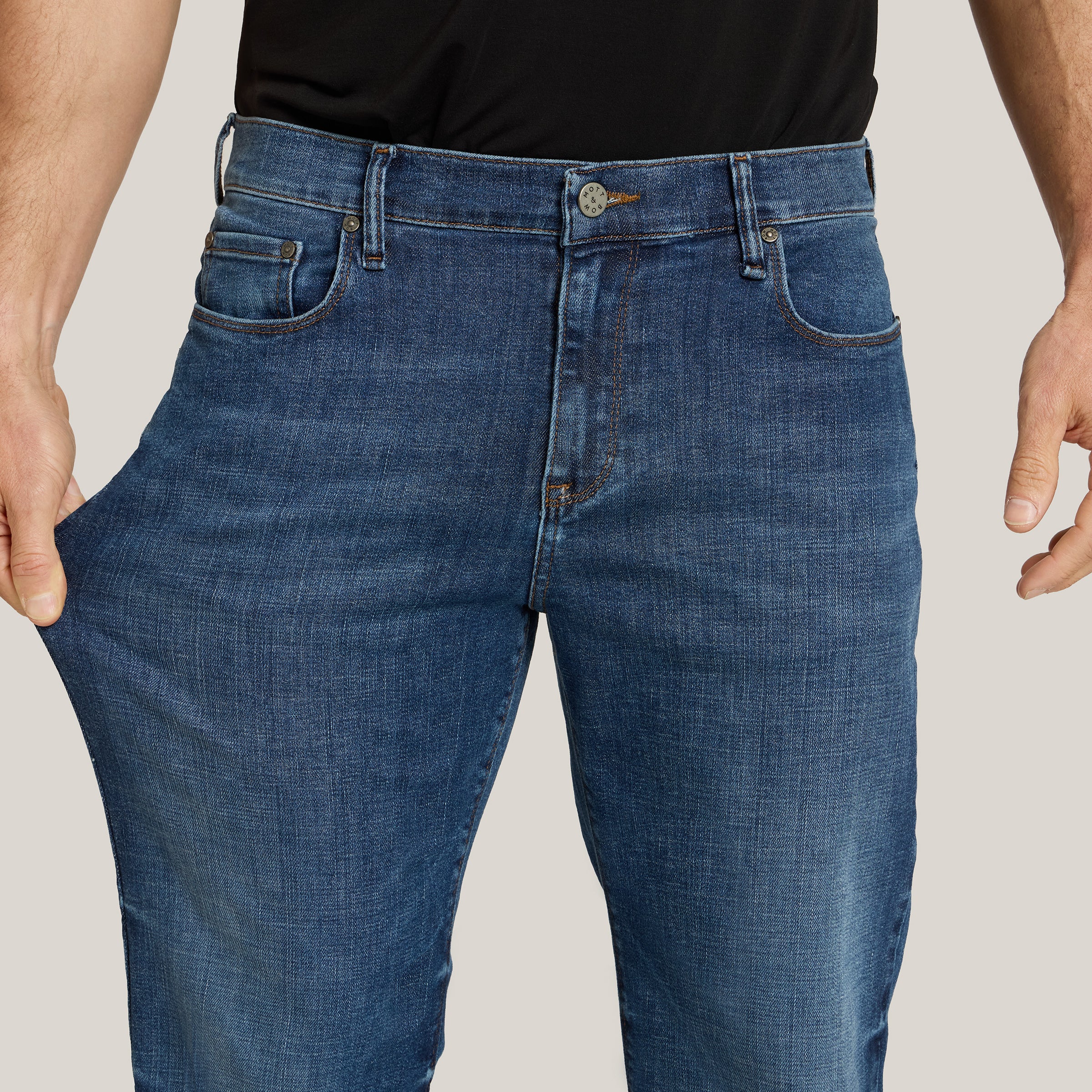 Men wearing Light/Medium Blue Straight Wooster Jeans