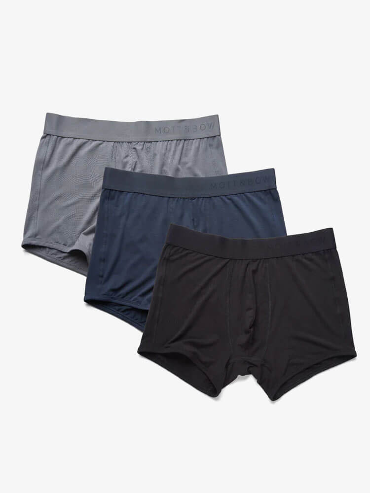 Men wearing Gray/Navy/Black Trunks 3-Pack underwear