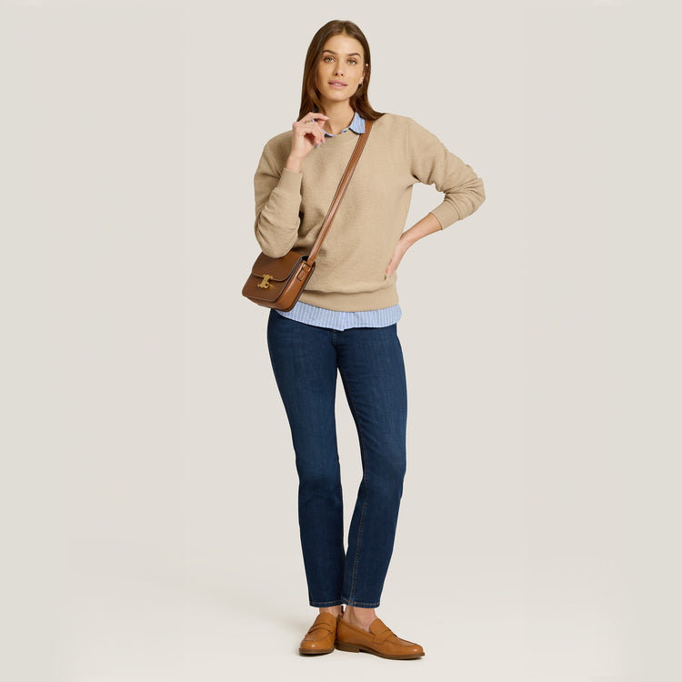 Women wearing Caramel Crew Neck Fleece Sweatshirt