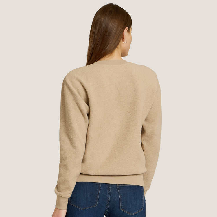 Women wearing Caramel Crew Neck Fleece Sweatshirt