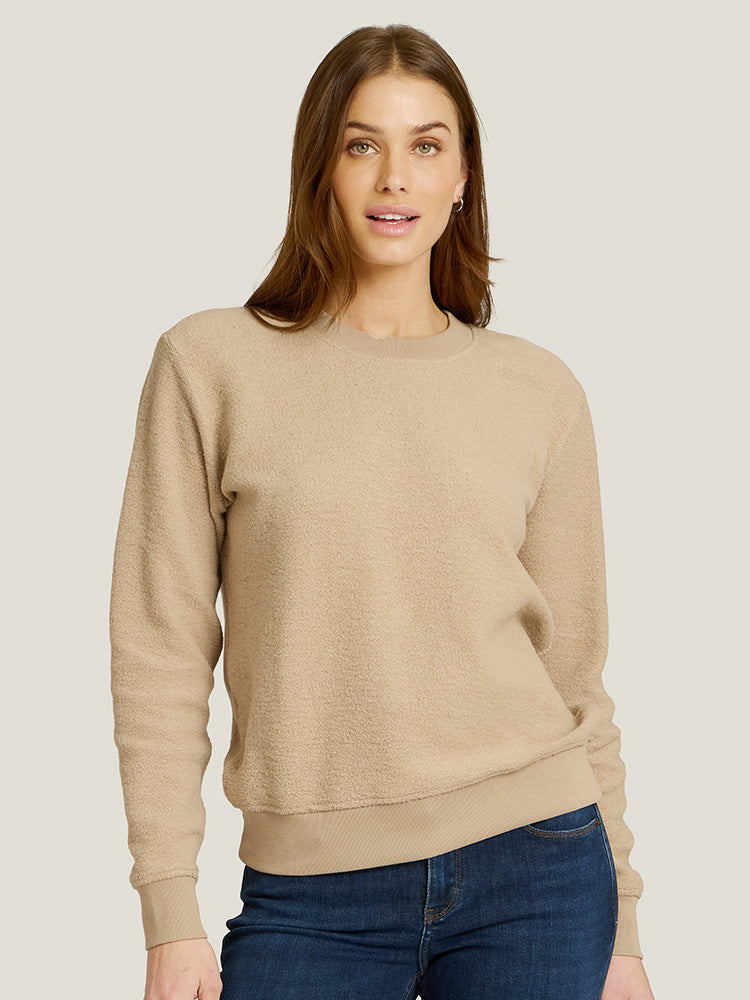 Women wearing Caramel Crew Neck Fleece Sweatshirt