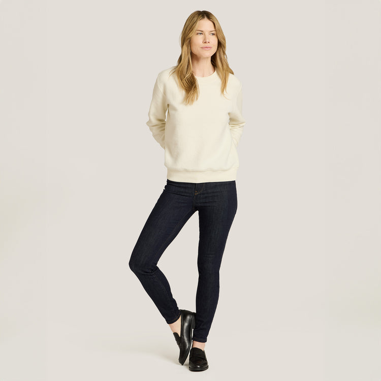 Women wearing Ivory Crew Neck Fleece Sweatshirt