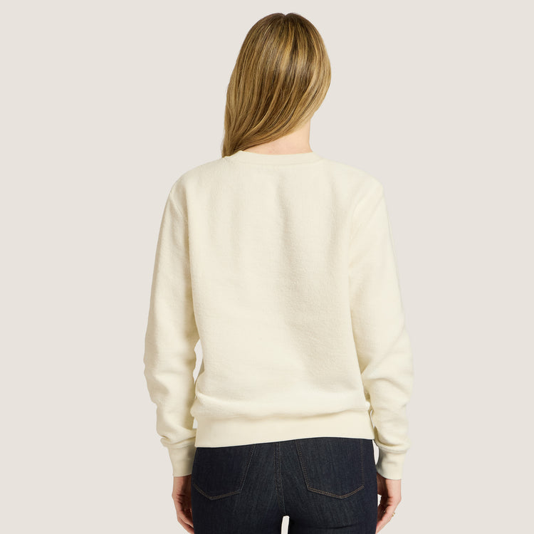 Women wearing Ivory Crew Neck Fleece Sweatshirt