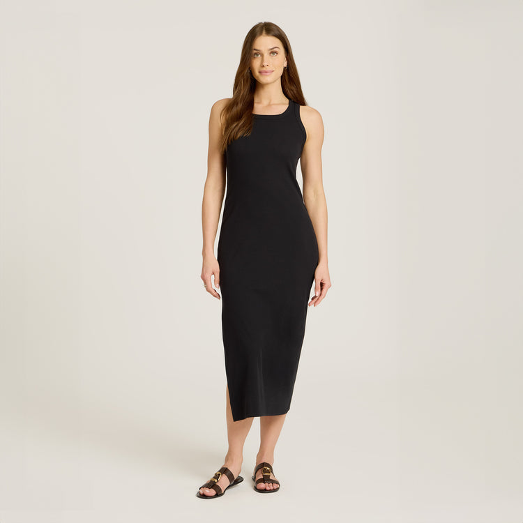 Women wearing Black Rib Tank Dress
