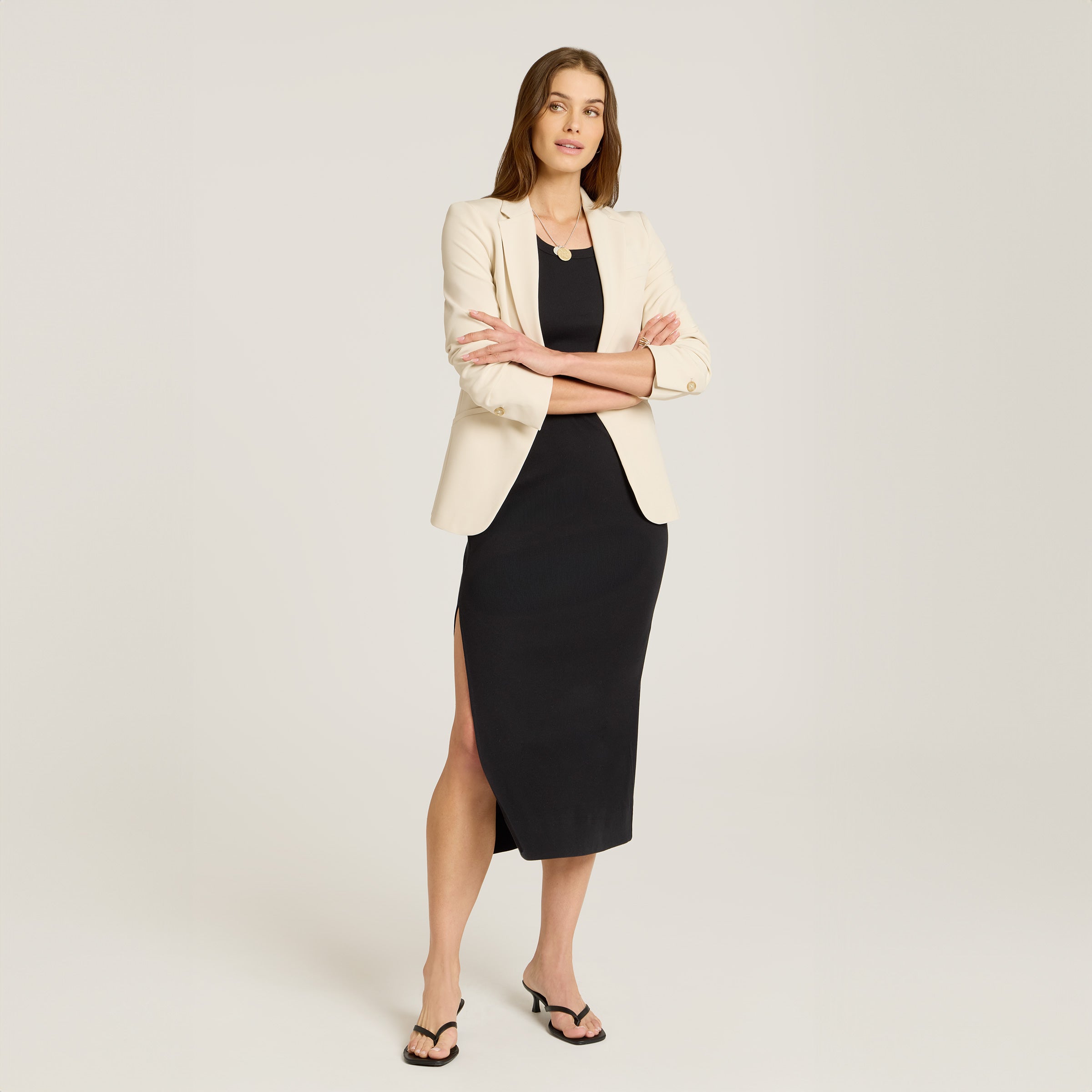 Women wearing Black Rib Tank Dress