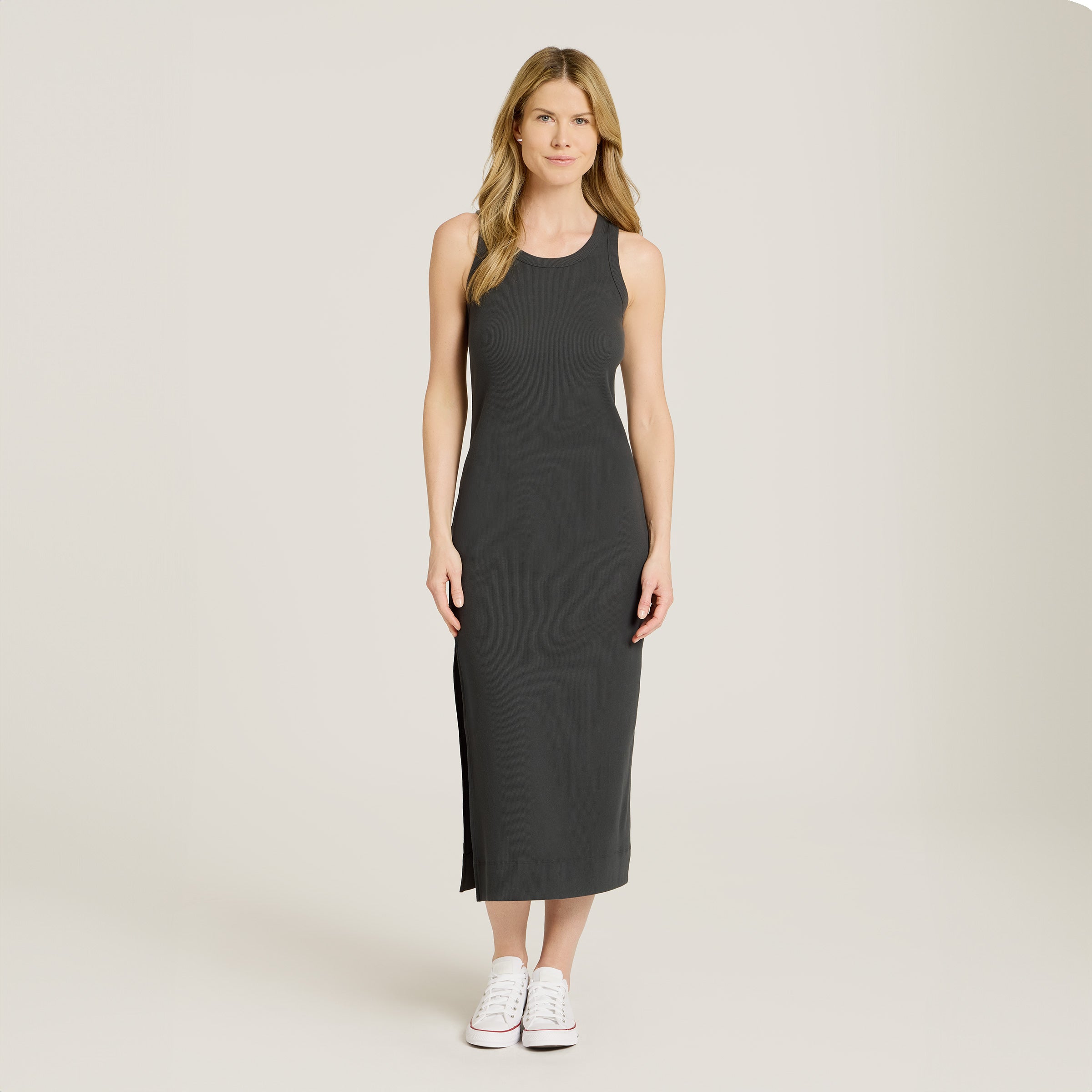 Women wearing Dark Gray Rib Tank Dress