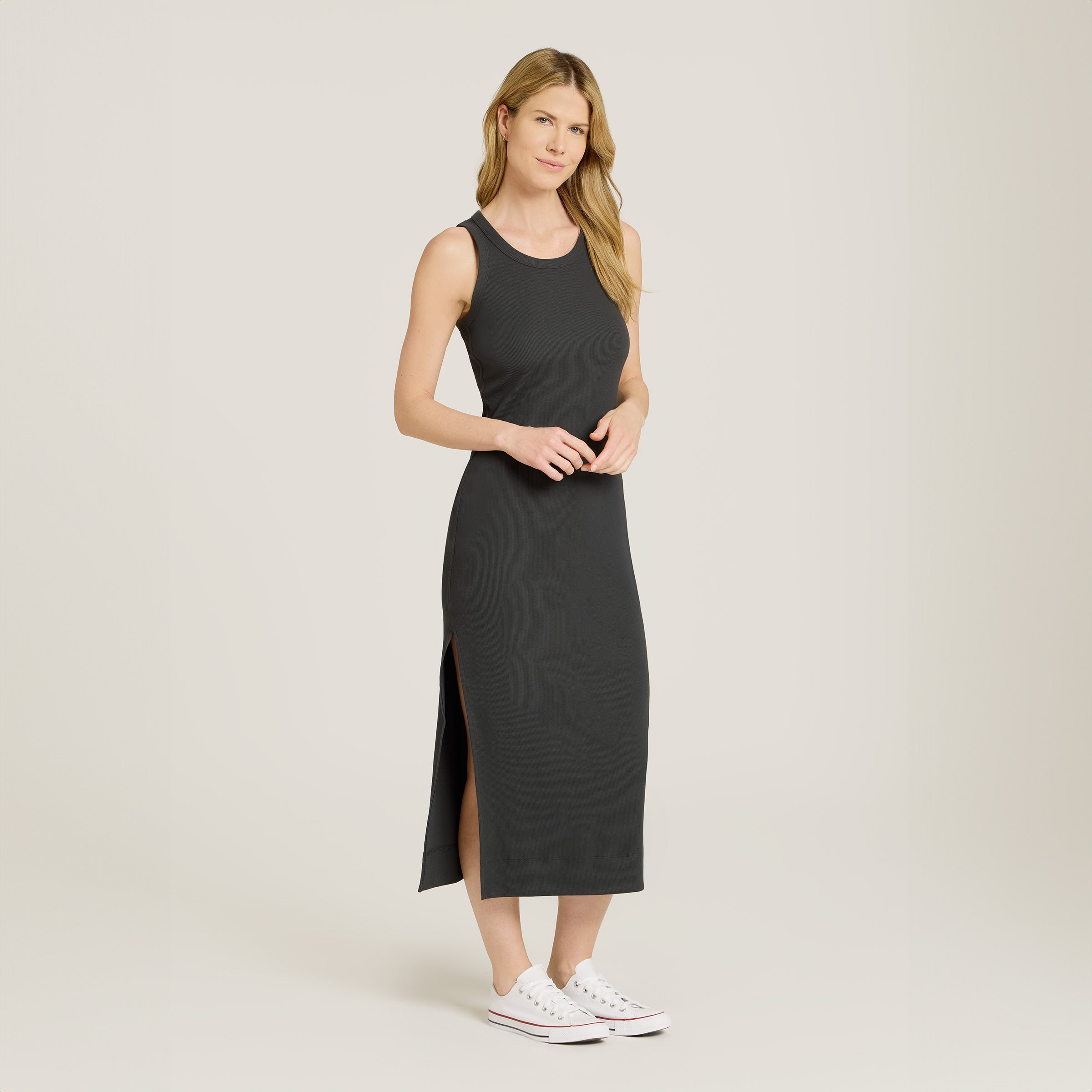 ribbed tank dress MICHELLE JONAS wear look. Rib Tank Dress