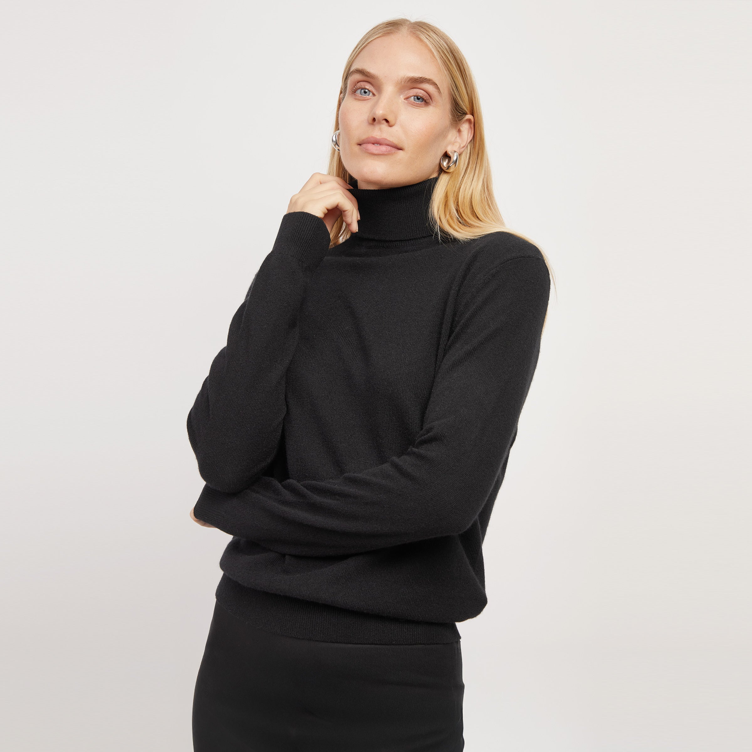 Cashmere Ladies Black Cowl Neck Jumper Wool Black Turtleneck