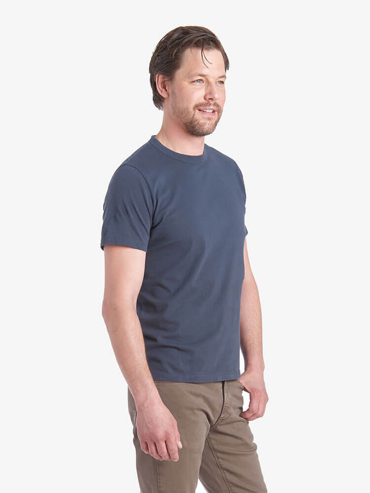 wearing Baltic Blue Classic Crew Driggs Tee - Pre Order