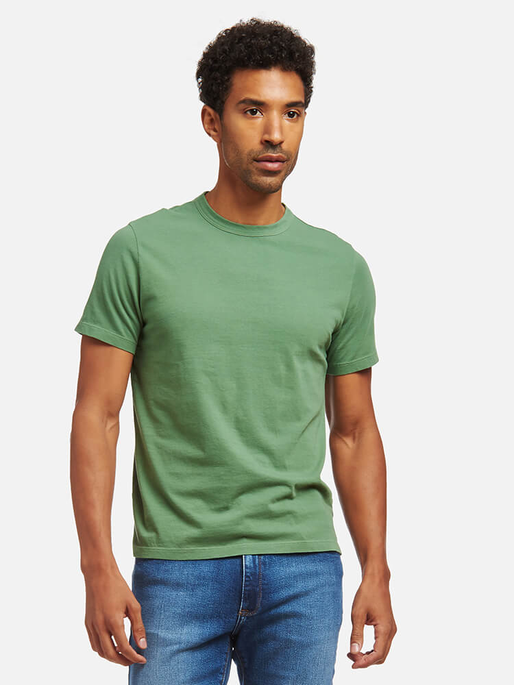 wearing Baltic Blue Classic Crew Driggs Tee - Pre Order