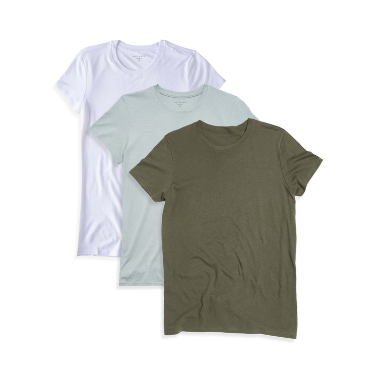  wearing White/Vine/Military Green Fitted Crew Marcy 3-Pack