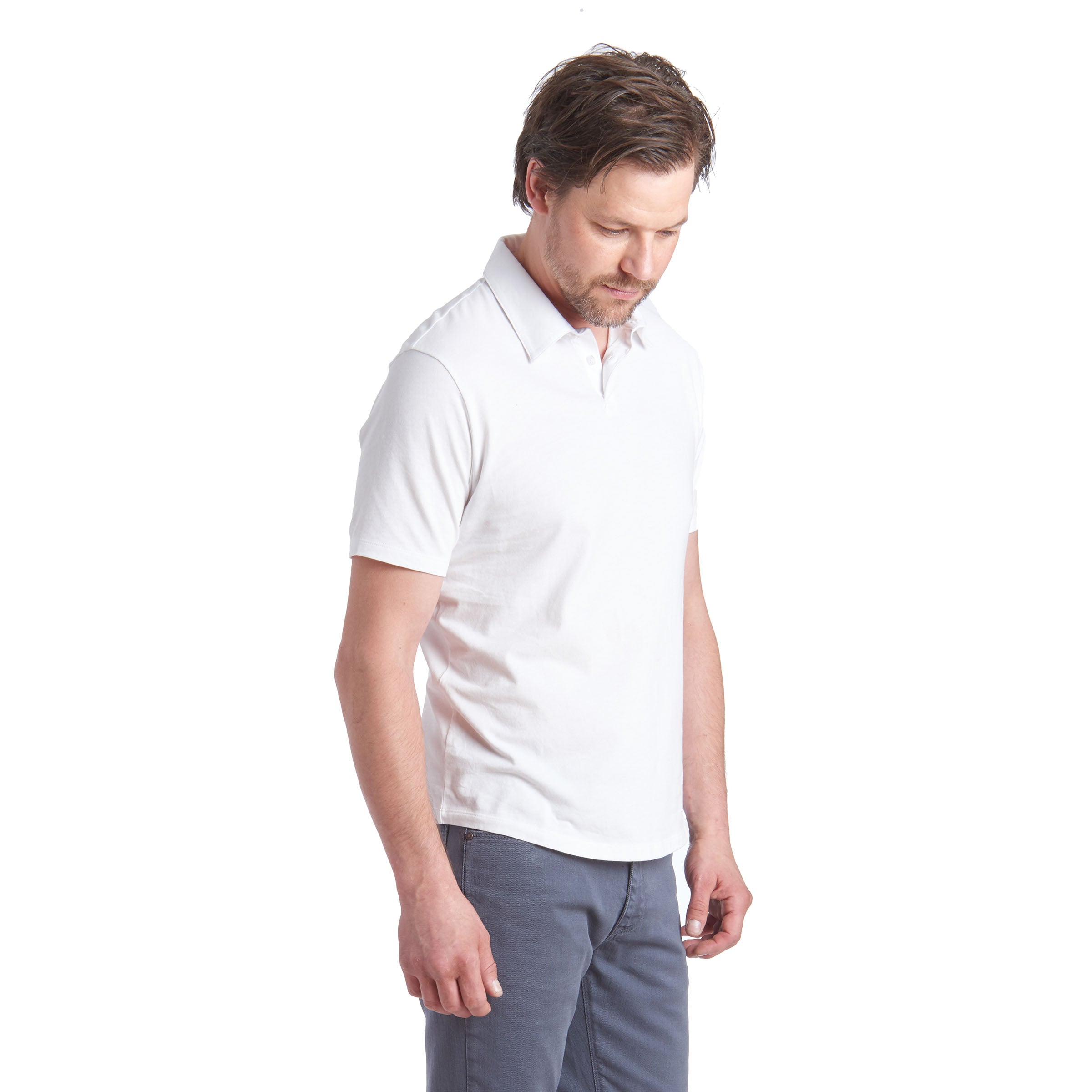 Men wearing White Jersey Sueded Polo