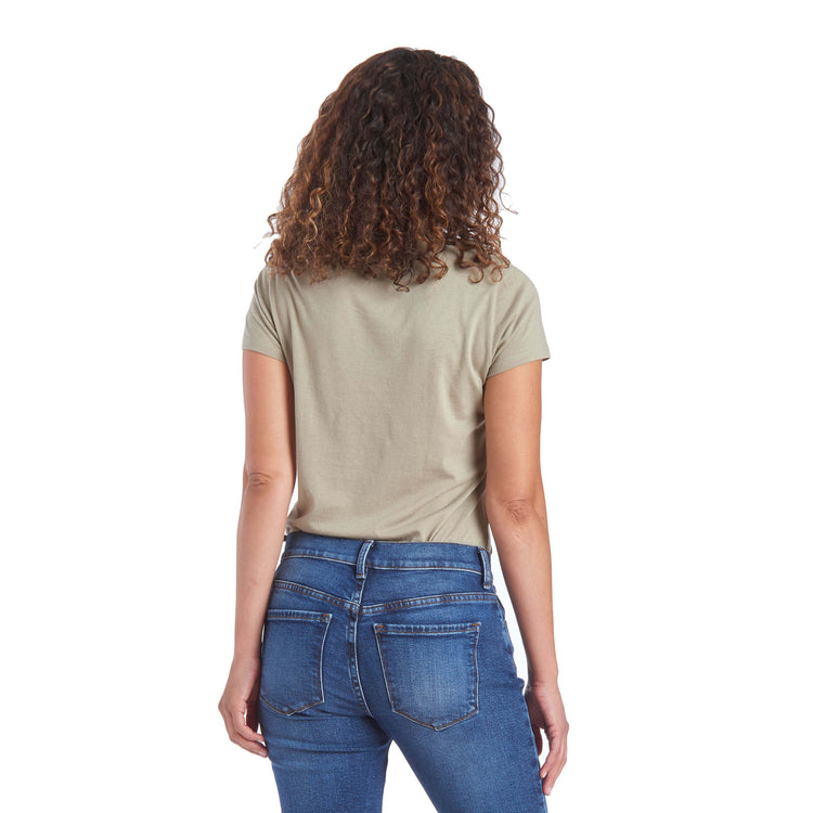Women wearing Verde oliva Fitted V-Neck Marcy Tee