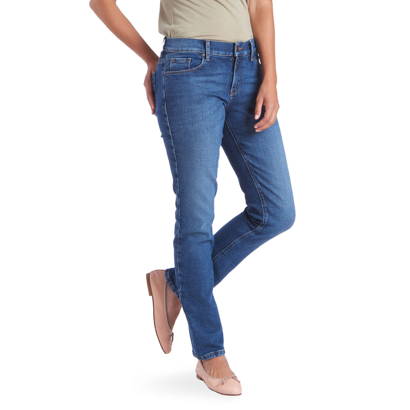Women wearing Bleu Médium Slim Straight Grand Jeans