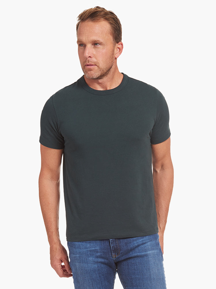  wearing Baltic Blue Classic Crew Driggs Tee - Pre Order