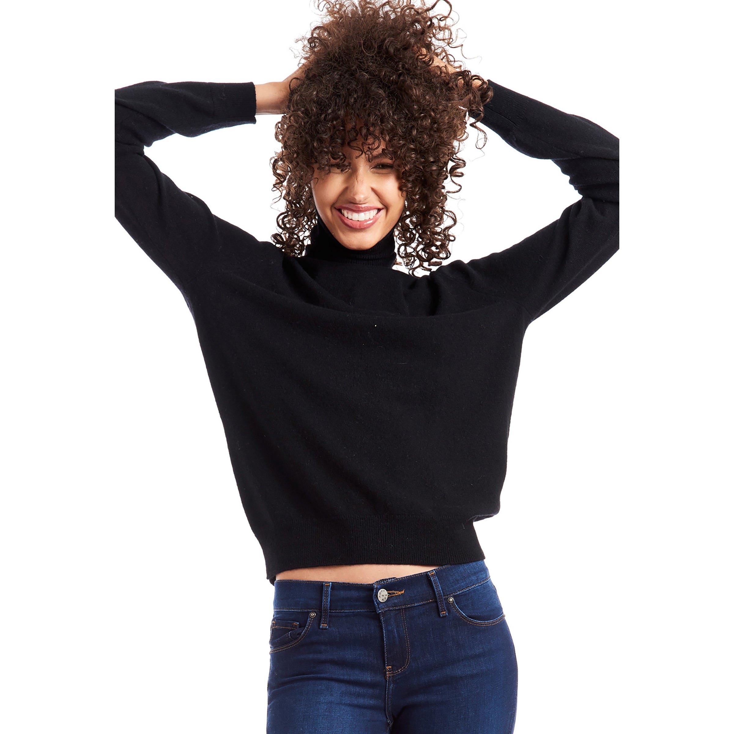 Women wearing Noir The Cashmere Turtleneck Willow Sweater