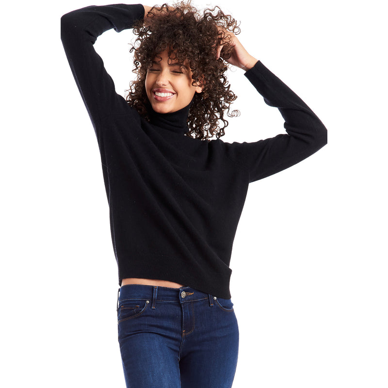 Women wearing Black The Cashmere Turtleneck Willow Sweater