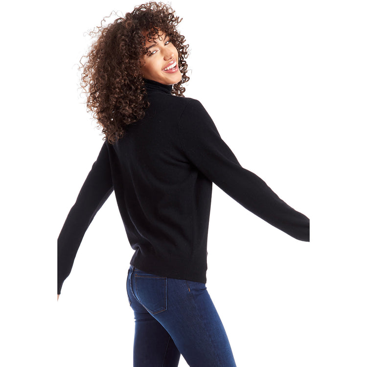 Women wearing Black The Cashmere Turtleneck Willow Sweater