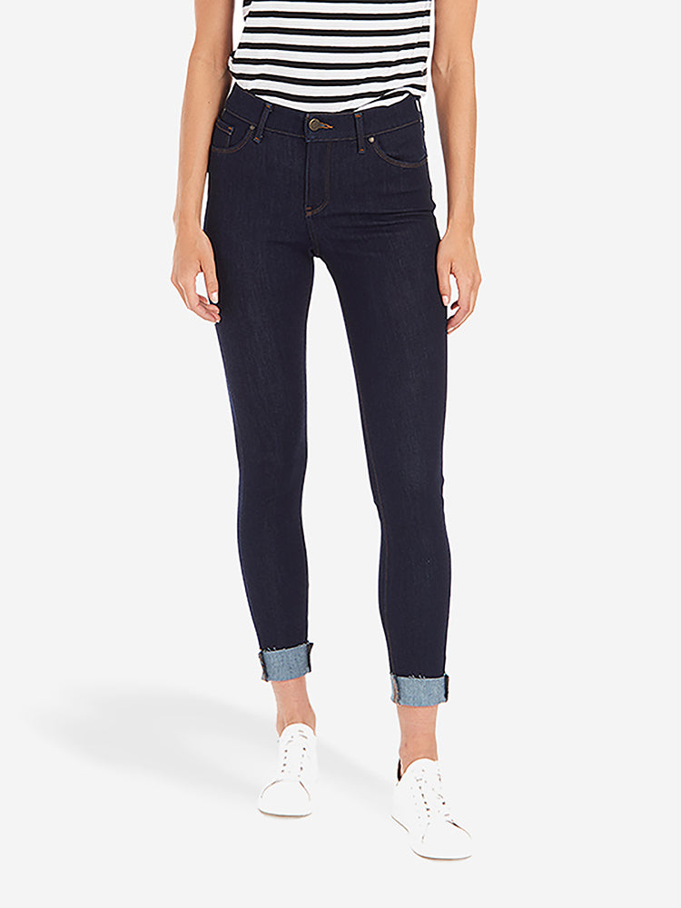Women wearing Dark Blue w/ Folded Hem High Rise Skinny Broome Jeans