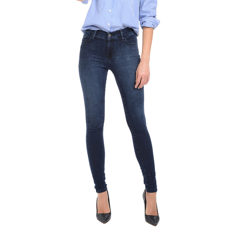 Women wearing Medium/Dark Blue High Rise Skinny Moore Jeans