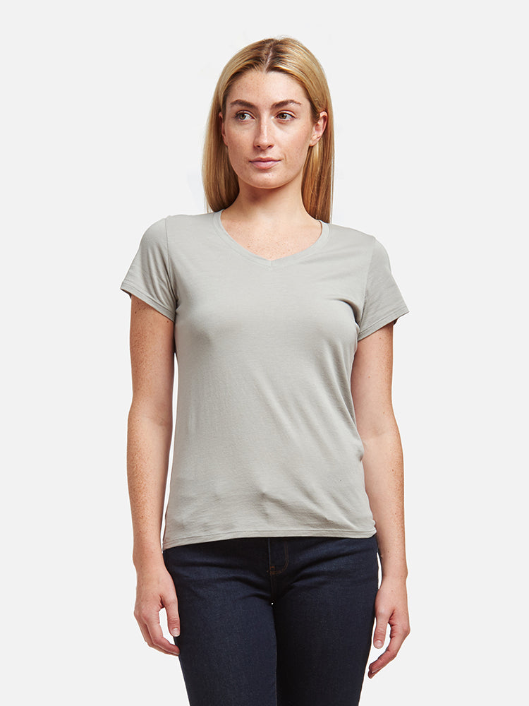 Women wearing Cardamom Fitted V-Neck Marcy Tee tees