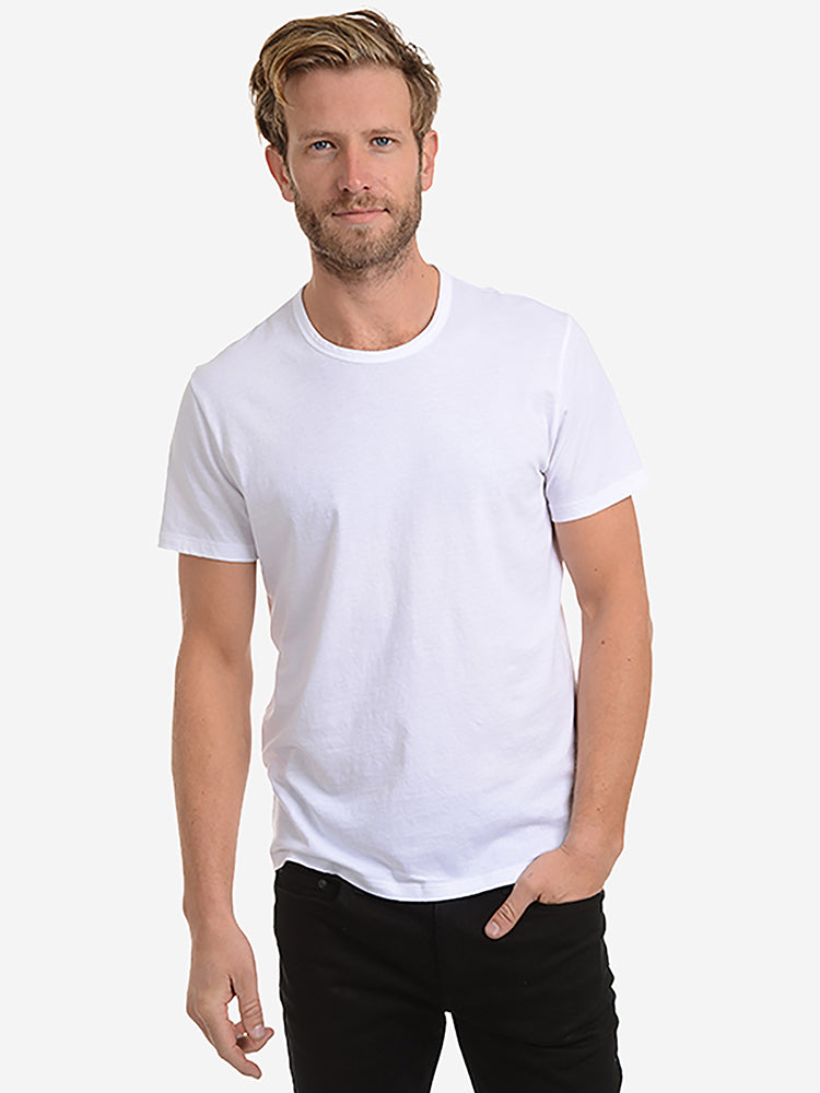  wearing Baltic Blue Classic Crew Driggs Tee - Pre Order