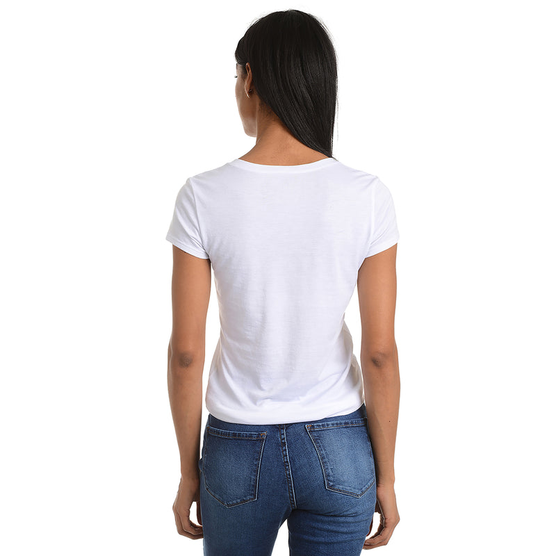 Women wearing Blanc Fitted V-Neck Marcy Tee