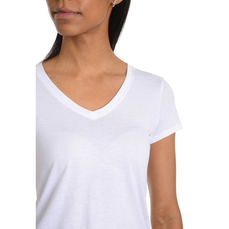 Women wearing White Fitted V-Neck Marcy Tee tees