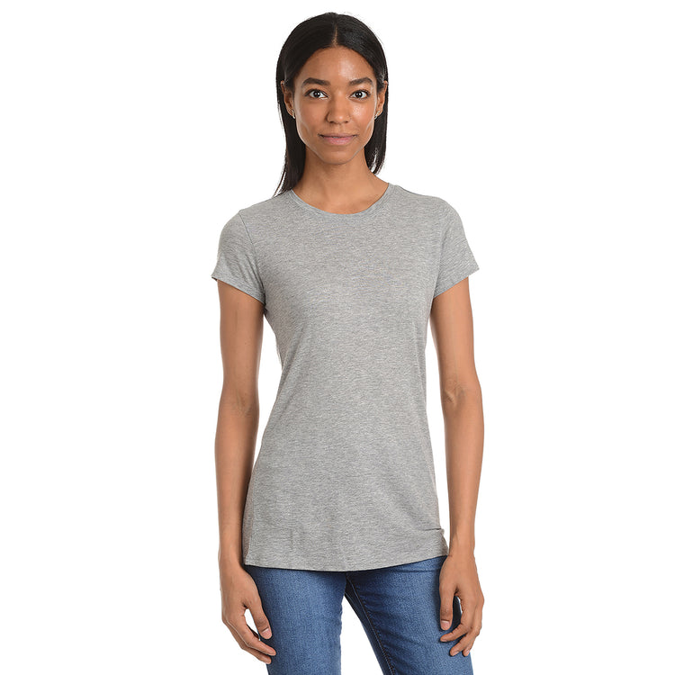 Women wearing Heather Gray Fitted Crew Marcy Tee