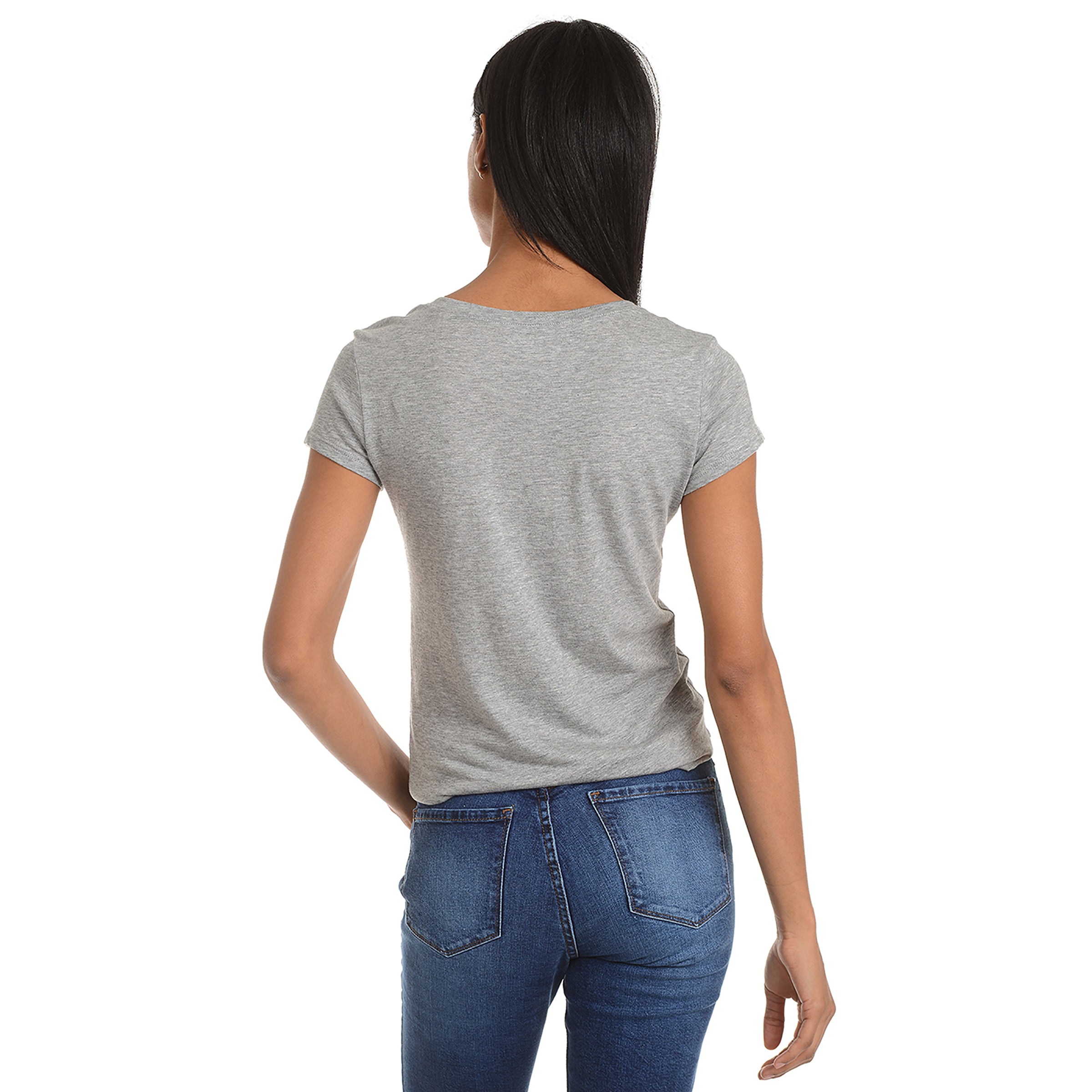 Women wearing Heather Gray Fitted V-Neck Marcy Tee