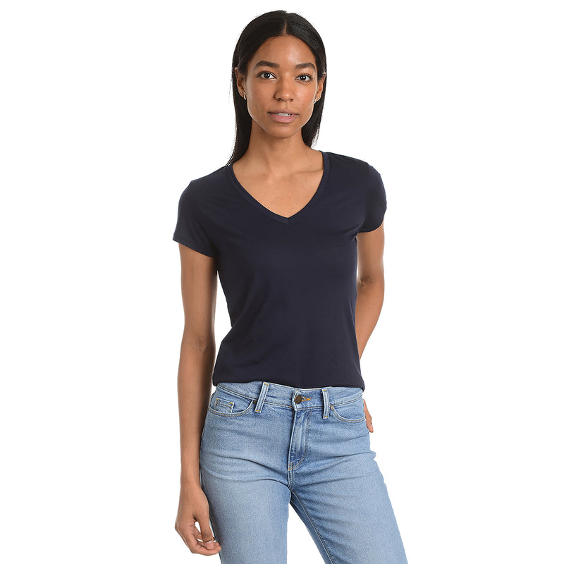Women wearing Azul marino Fitted V-Neck Marcy Tee