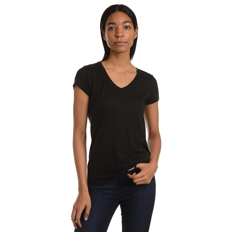 Women wearing Noir Fitted V-Neck Marcy Tee