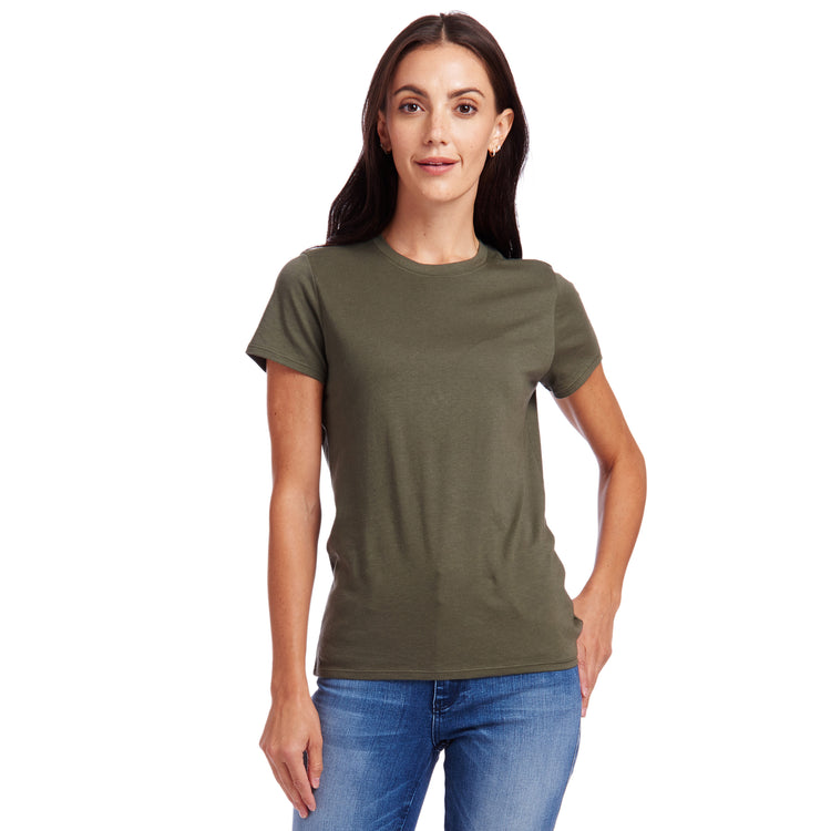 Women wearing Vert Militaire Fitted Crew Marcy Tee