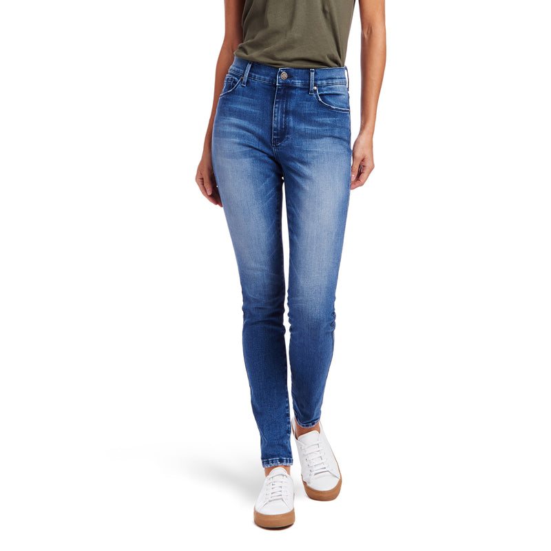 Women wearing Medium Blue High Rise Skinny Moore Jeans