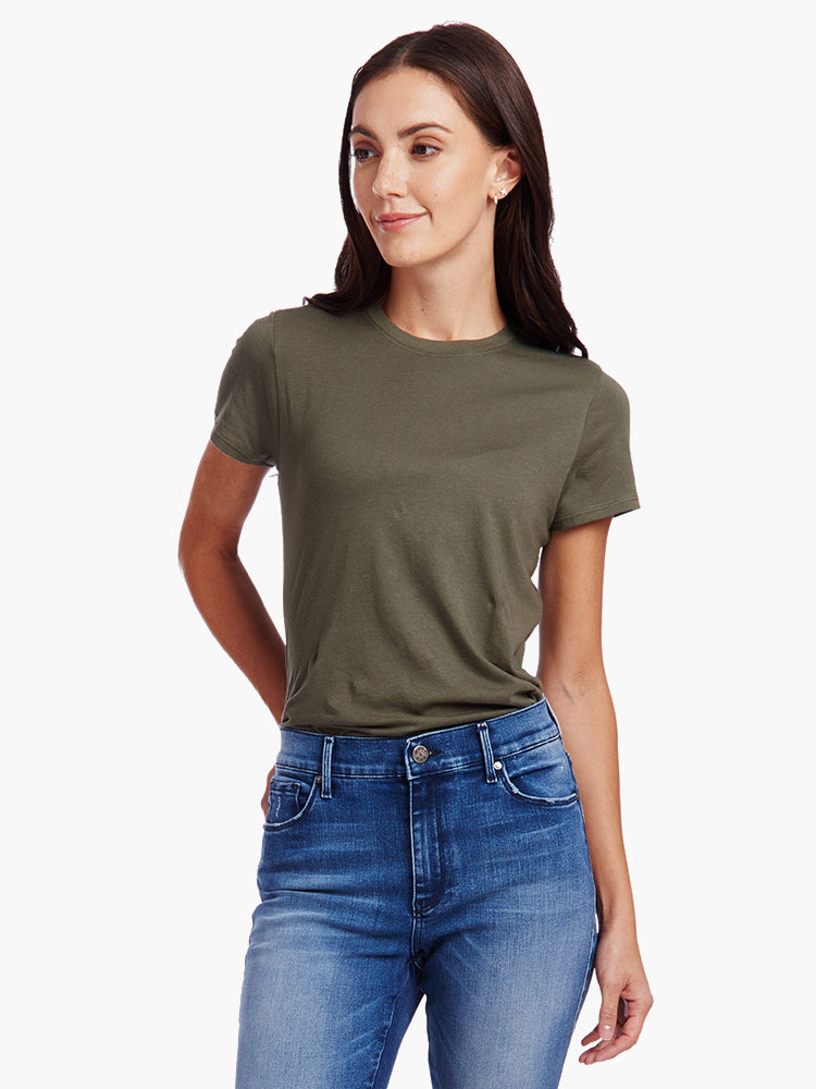 Women wearing Vert Militaire Fitted Crew Marcy Tee
