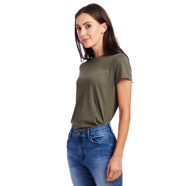 Women wearing Military Green Fitted Crew Marcy Tee