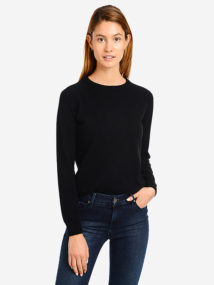 Women wearing Noir Cashmere Raglan Crew Cambridge Sweater