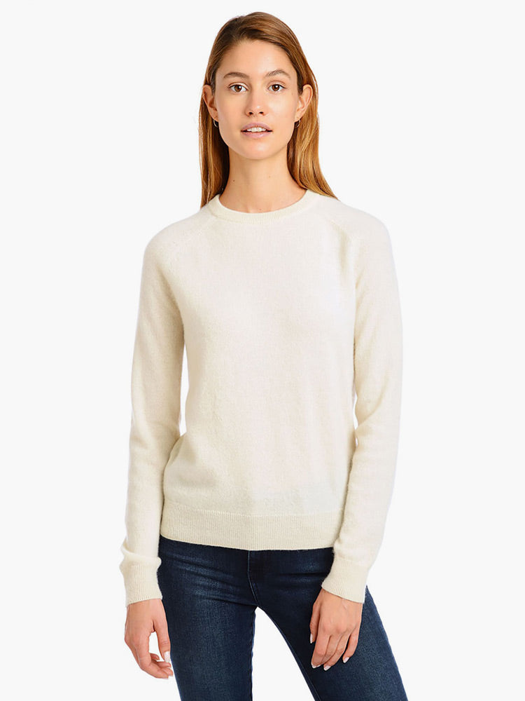 Women wearing Crème Cashmere Raglan Crew Cambridge Sweater