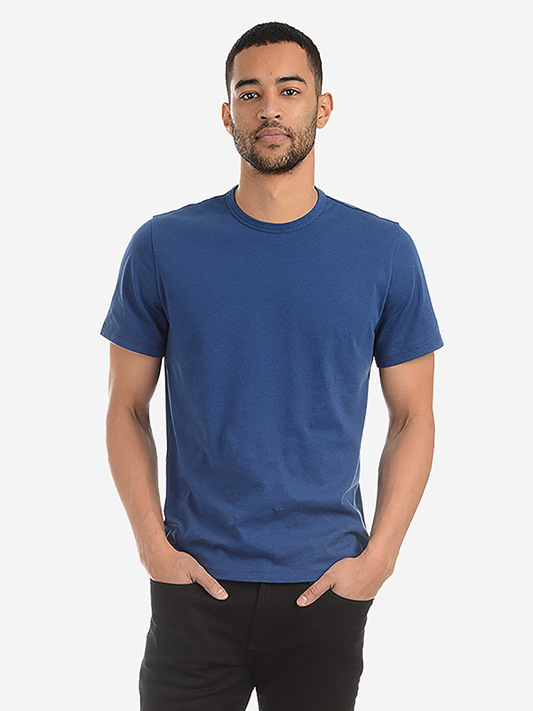  wearing Baltic Blue Classic Crew Driggs Tee - Pre Order