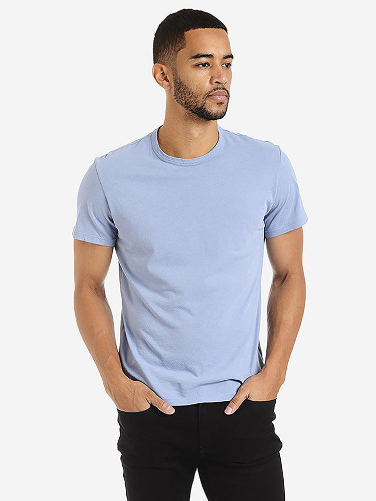  wearing Baltic Blue Classic Crew Driggs Tee - Pre Order